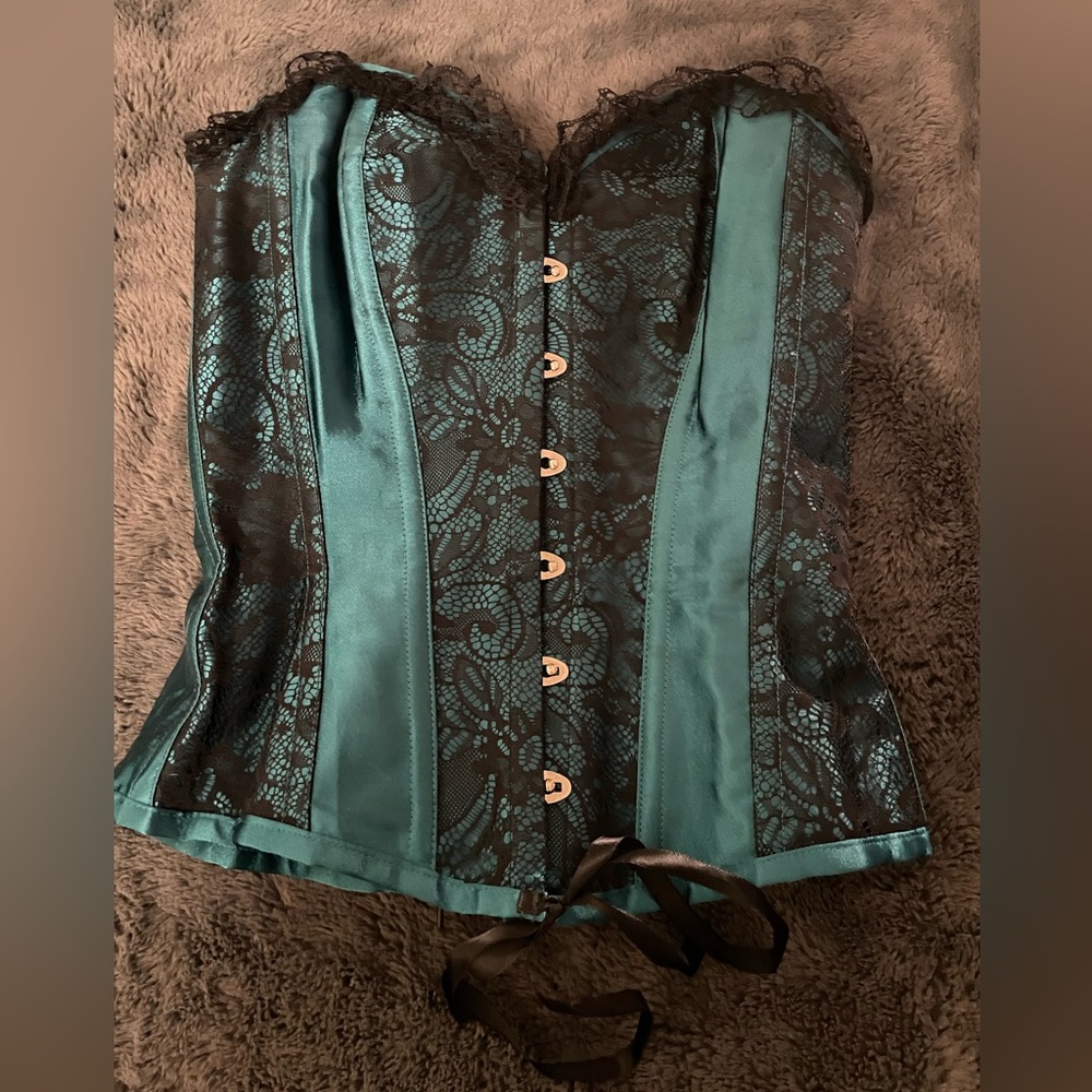 Teal Corset with Lace Accents